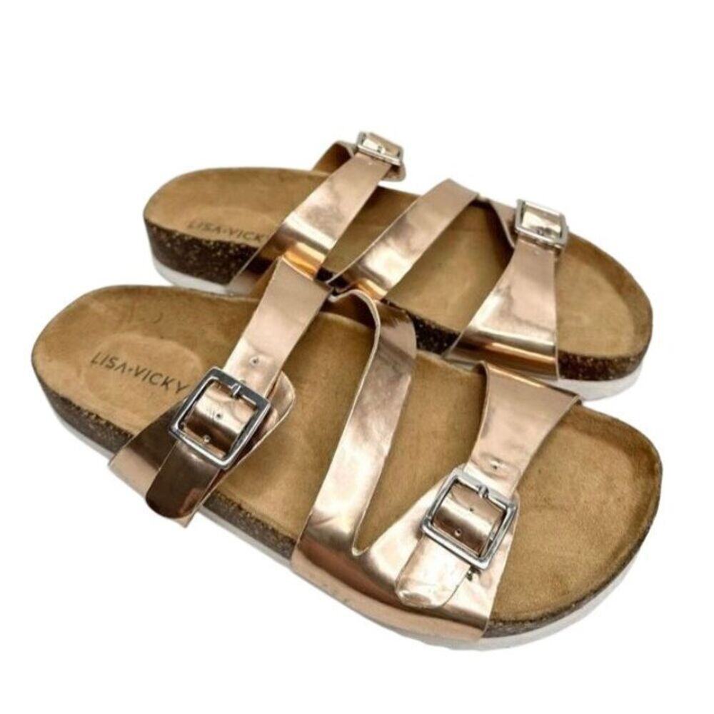 Lisa Vicky‎ Sandals Womens Size 6 Rose Gold Slip On Slides